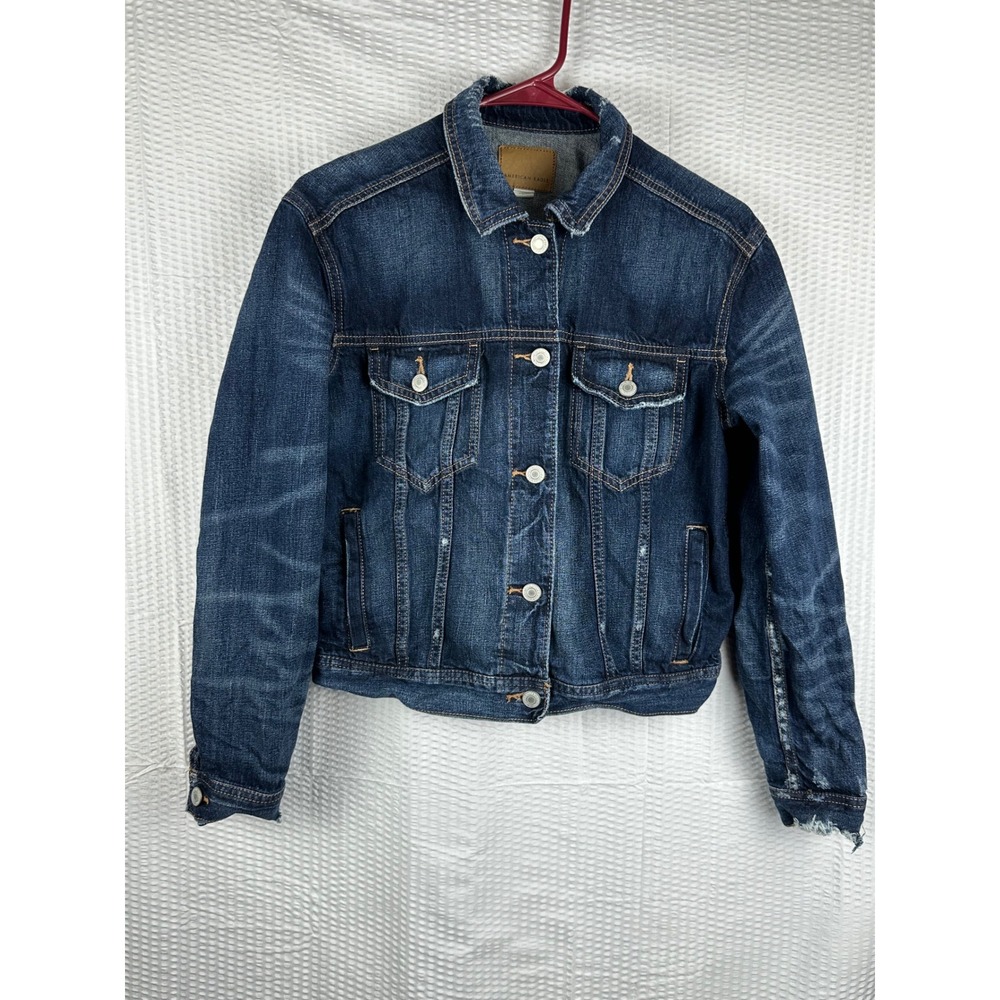 American Eagle Denim Jacket Women's‎ XS/S Blue Jean Trucker Distressed Cropped